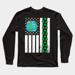 Earth Day Retro American Flag Long Sleeve T-Shirt